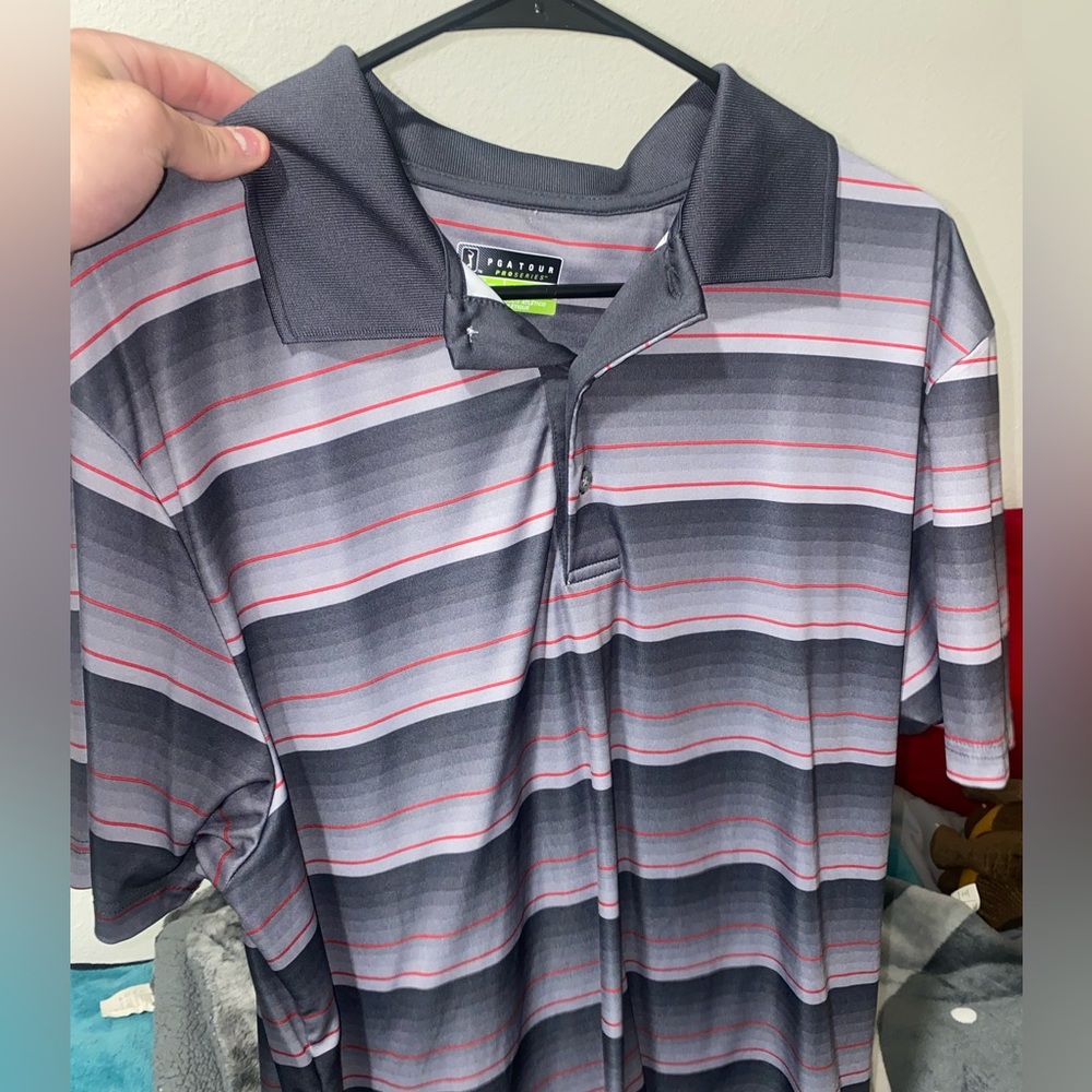PGA tour golf polo red grey